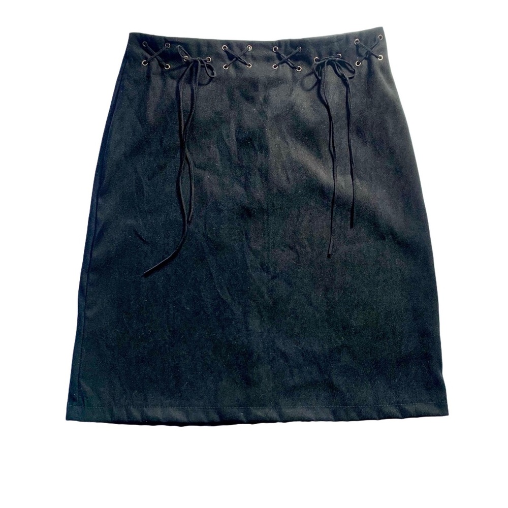 Identity Black Lace-Up Suede Midi Skirt